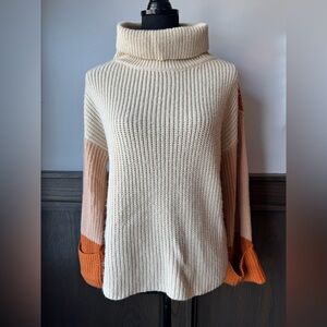 Simple Cream and Orange Cowl Neck Sweater